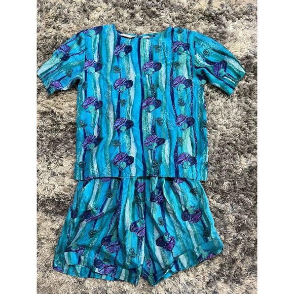 Restless Petites Blue Nautical Ocean Theme Silk Outfit Size Small - Picture 1 of 5